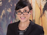 Lucy Dutch strips in office with sexy glasses on - picture #1