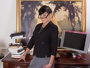 Lucy Dutch strips in office with sexy glasses on - picture #5