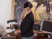 Lucy Dutch strips in office with sexy glasses on - picture #10