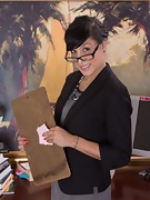 Lucy Dutch strips in office with sexy glasses on - picture #11