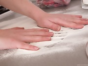 Amber S plays with flour in the kitchen playfully  - picture #30