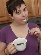 Curvy Esther enjoys a hot coffee - picture #7