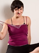 Hairy Sarah S pulls down her black panties - picture #11