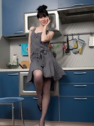 Stripping in the kitchen with sheer grey stockings - picture #6