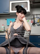 Stripping in the kitchen with sheer grey stockings - picture #20