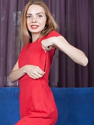 Alisa Chearry strips off red dress on a blue couch - picture #24