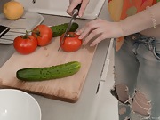 Lina masturbates with food in her kitchen  - picture #3