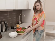 Lina masturbates with food in her kitchen  - picture #4