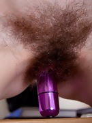 Louise Harmen plays with her hairy pussy - picture #9