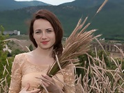 Shaya strips naked outdoors in her beige dress  - picture #2