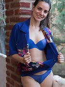 Natalia strips off her blue lingerie outdoors - picture #14