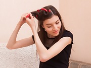 Maia masturbates after doing her hair with curlers - picture #5