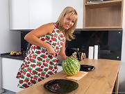 Jessy Fiery enjoys watermelon in her kitchen  - picture #5