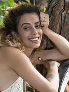 Lula strips naked outside by her wooden wheel - picture #7