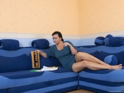 Ramira strips naked on her blue sofa - picture #2