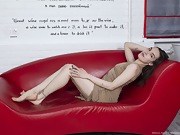 Milena Juice strips nude on her red sofa - picture #5