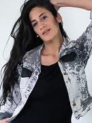 Francesca poses in her grey jean jacket today - picture #8