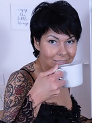 Karla Kole enjoys a hot beverage and naked time - picture #9