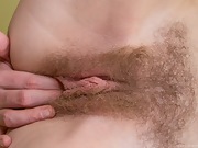 Hairy babe Krista bends over showing perfect mound - picture #20