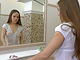 Mirror play turns hairy girl Gretta on